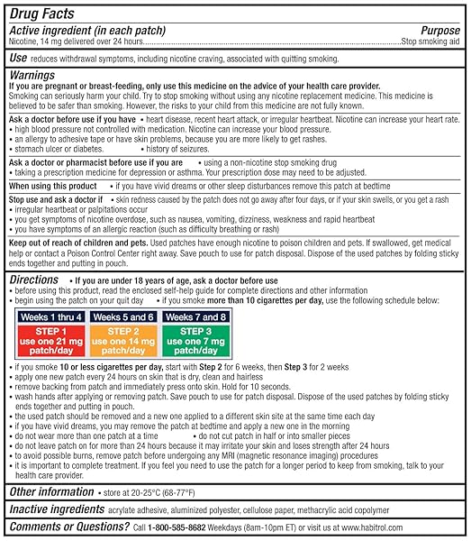 HABITROL NICOTINE TRANSDERMAL SYSTEM PATCH | STOP SMOKING AID | STEP 2 (14 MG) | 14 PATCHES (2 WEEK KIT) | PACKAGING MAY VARY
