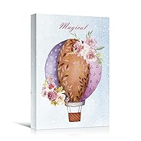 SIGNWIN Canvas Wall Art Nursery Beautiful Orange and Blue Hot Air Balloon with Pink and Red Flowers Sky Watercolor Impressionism Romantics Fun for Living Room, Bedroom, Office - 12x18 inches