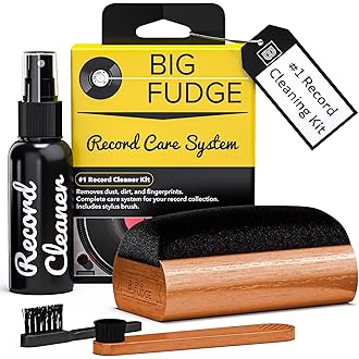 Big Fudge Vinyl Record Cleaning Kit - 4-in-1 Record Cleaner Solution - Includes Ultra-Soft Velvet Record Brush, Cleaning Liqu