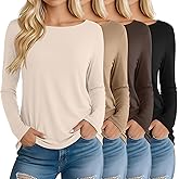 Neer 4 Pack Women's Long Sleeve Shirts Boat Neck Loose Fit Tunic Tops Casual Basic Layer Clothes for Ladies Outfits