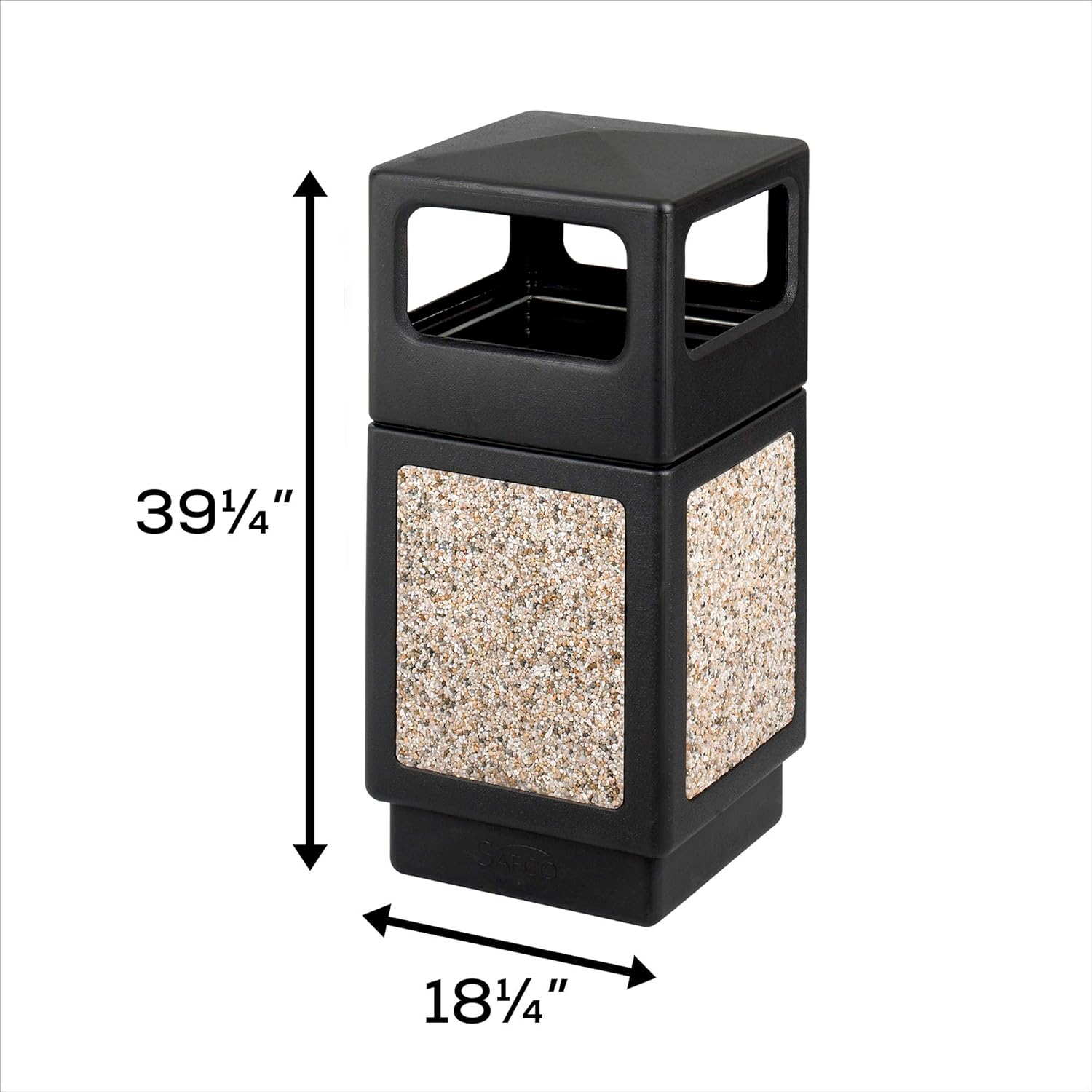 Safco Products Canmeleon Outdoor/Indoor Aggregate Panel Trash Can 9472NC, Black, Natural Stone Panels, Outdoor/Indoor Use, 38-Gallon Capacity: Office Products