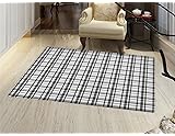 smallbeefly Plaid Door Mat indoors Black and White Tartan Pattern Graphic Grid Art Design with Traditional Influences Customize Bath Mat with Non Slip Backing Black White