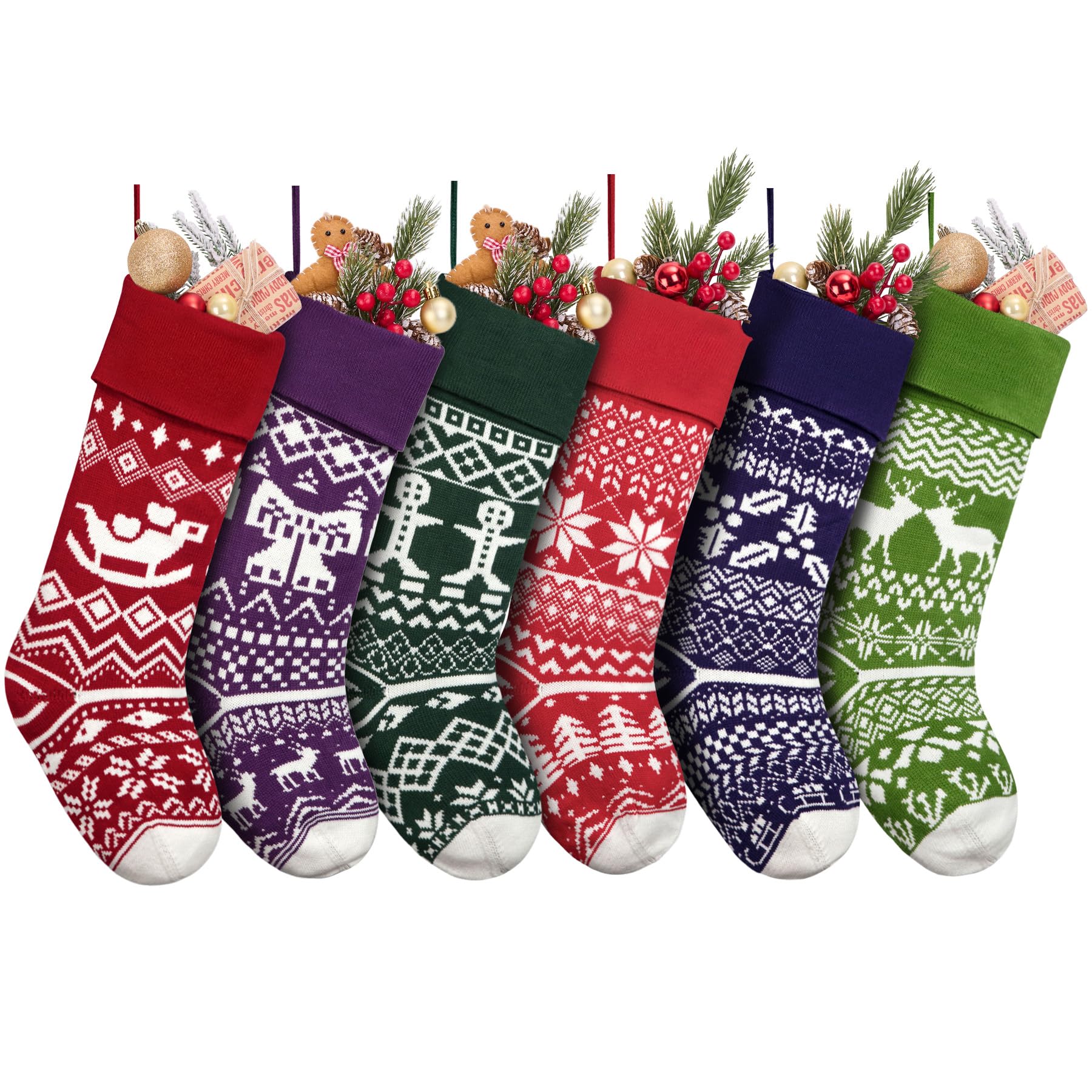 Photo 1 of HiPeep Christmas Stockings 6 Pack 21 Inches Knitted Stocking Decoration Ornaments for Mantle Fireplace Xmas Tree Hanging Family Home Holiday Festival Party Decor
