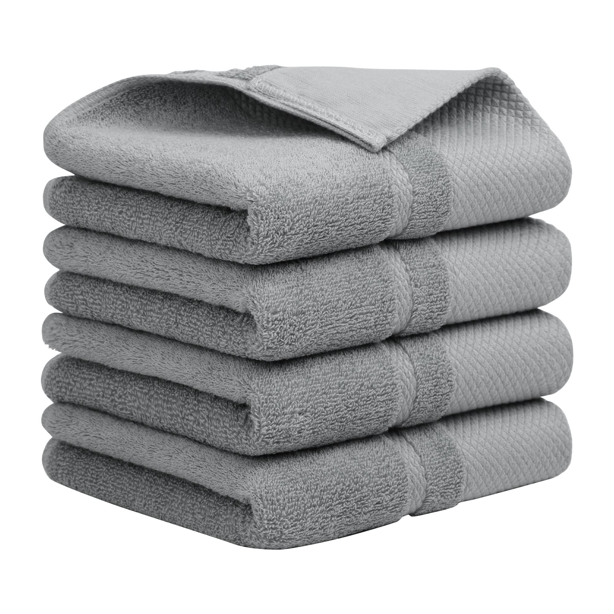 PiccoCasa Hand Towels for Bathroom Set of 4, 100% Combed Cotton 600 GSM Face Towels, 34 x 74cm Bathroom Towels Highly Absorbent for Kitchen - Hotel & Spa Quality Hand Towel Set Grey