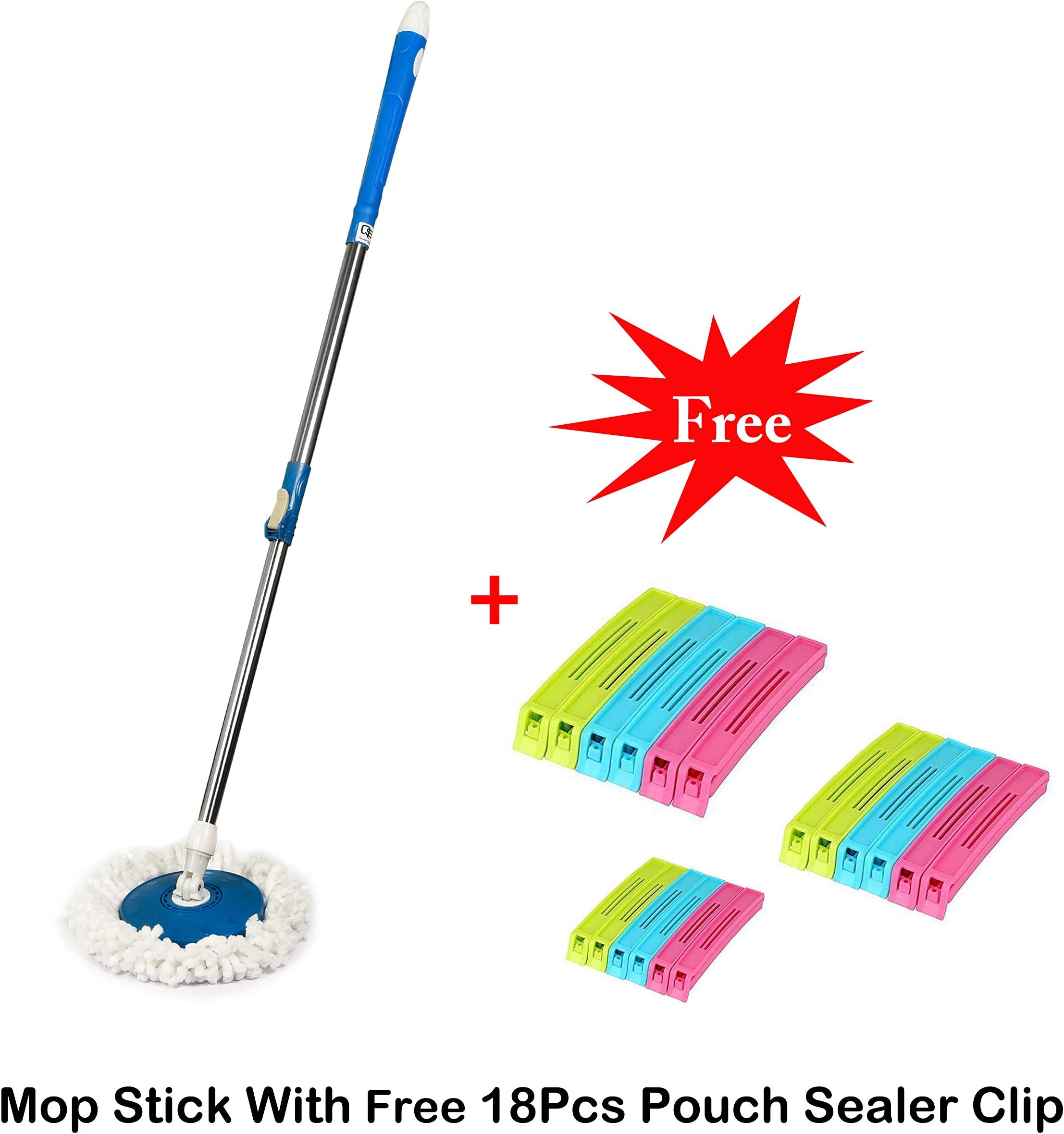 QS QUICK SILVER Dry Mop Stick Rod with 1 Refill 360 Degree Rotating Pole || Multi Color || (Pack of 2 PCS)