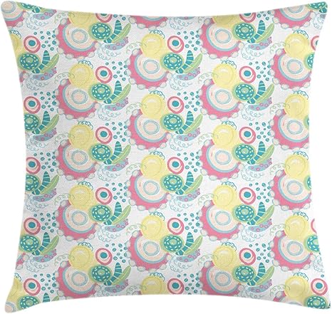 Amazon 抽象スロー枕クッションカバー パステル調のイラストの繰り返し円の落書きイラストプリント 装飾的な正方形の枕カバー 白いパステルピンクとクリーム 枕カバー ピローケース オンライン通販