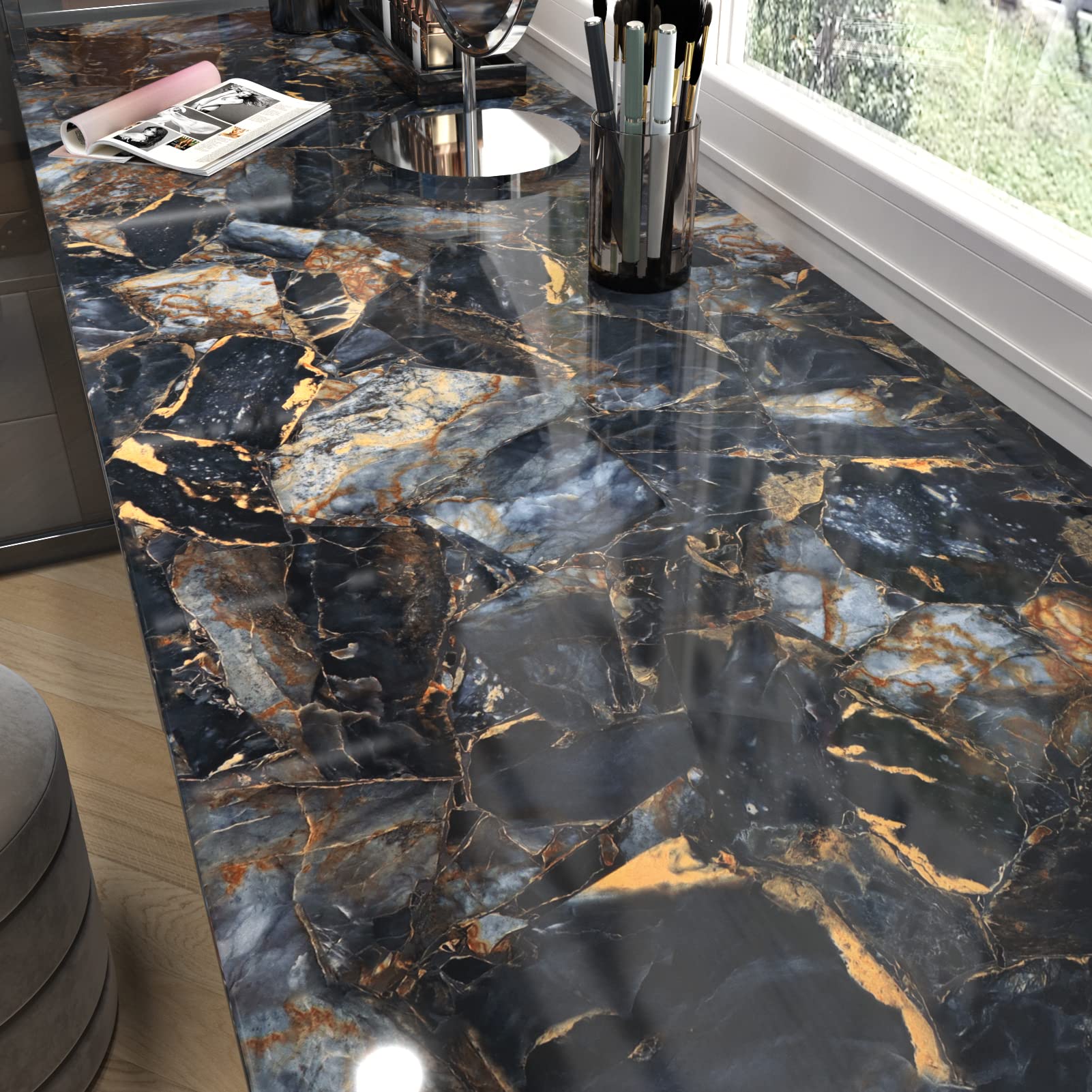 Black/Purple Marble Contact Paper for Countertops