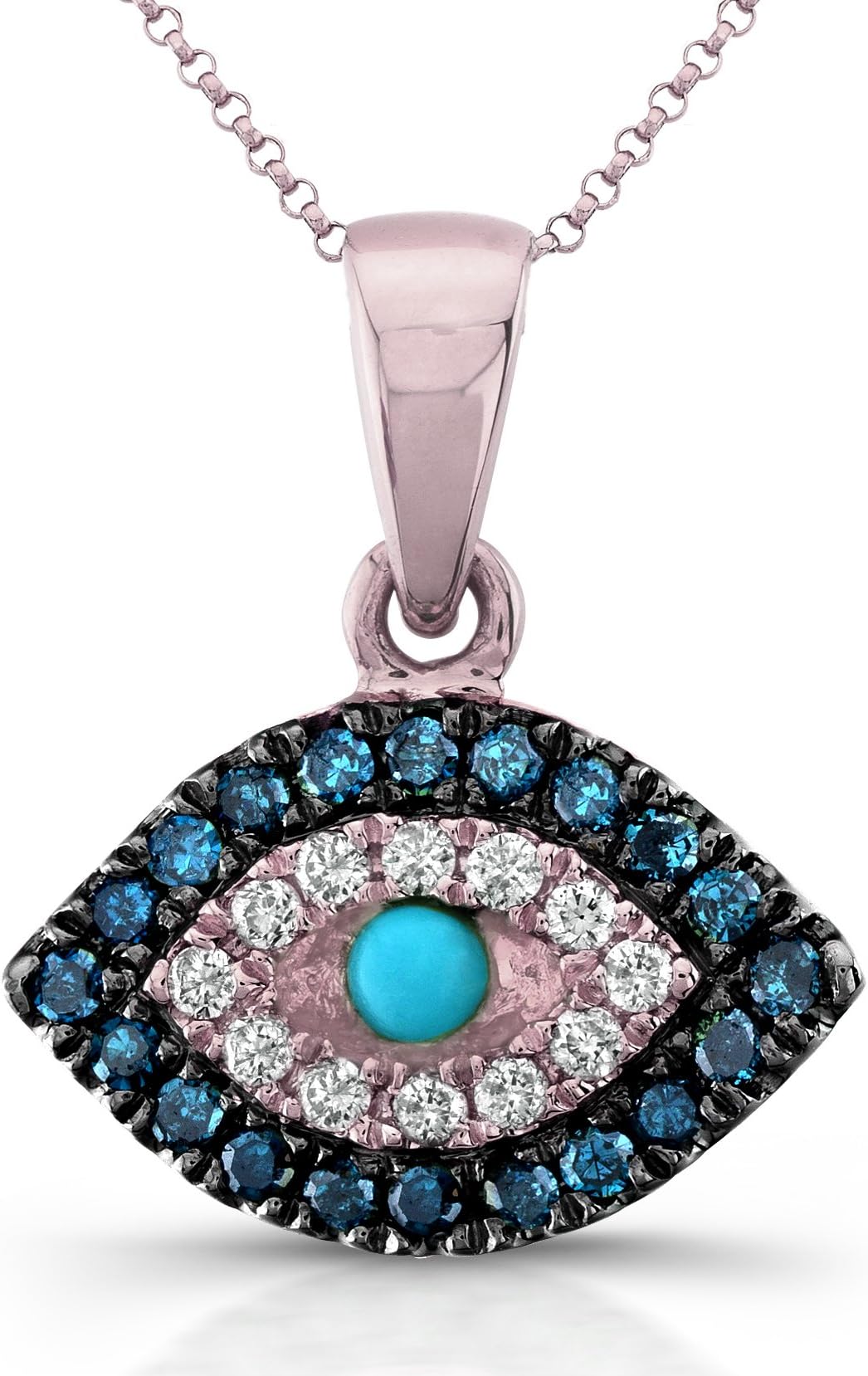 14k White Gold Treated Blue and White Diamond Turquoise Evil Eye Pendant (1/8cttw, JK, I2-I3)