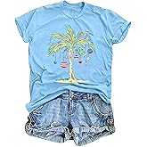 Christmas in July Shirt Women: Christmas Palm Tree T Shirt Xmas Hawaiian Holiday Tees Summer Vacation Tops