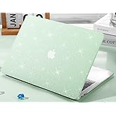 KEROM Bling Glitter Case for MacBook Air 13 inch 2022-2018 M1 A2337 A2179 A1932, MacBook Air M1 Case, Luxury Bedazzled Shiny Sparkle PU Leather Hard Shell & Keyboard Cover for Mac Air 13 M1, Green