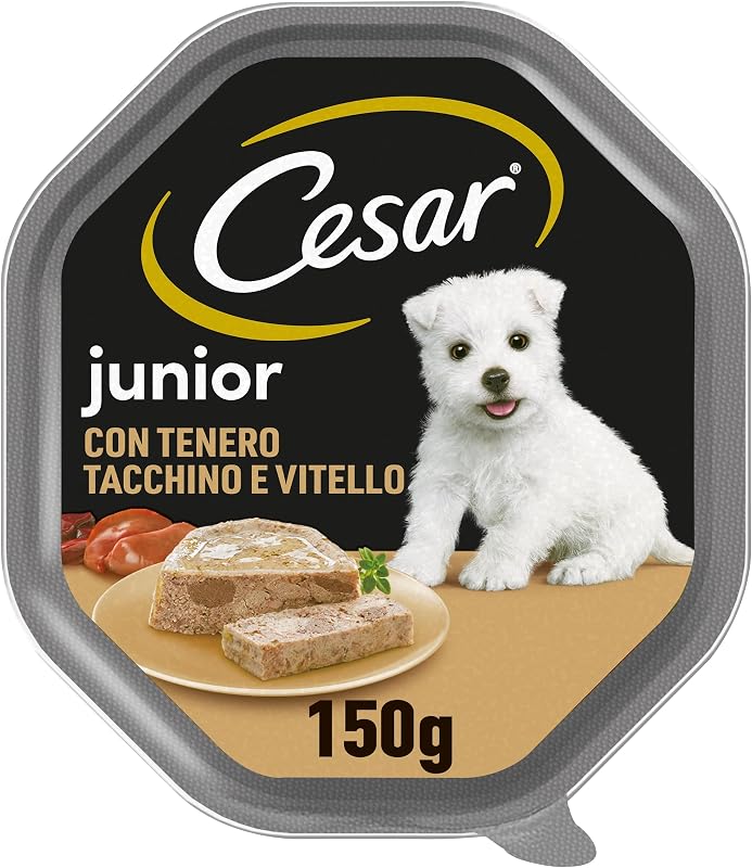 Junior Cibo Umido per Cani Cuccioli con Tenero Tacchino e Vitello, 14 Vaschette da 150 g, Totale 2.100g