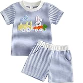 Kavousa Toddler Boy Easter Outfit Baby Boy Bunny Short Sleeve T Shirt And Shorts Set 2 Piece Spring Summer Clothes