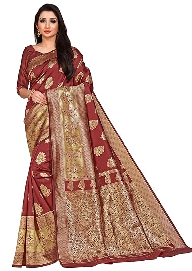 Divaastha Maroon Jequard Floral Saree with Blouse Piece (VHF101MAROON)