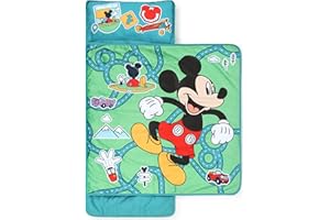 Jay Franco Kids Nap Mat with Embedded Pillow & Blanket – Soft 46"x20" Microfiber Sleeping Bag with Name Tag & Handle for Scho