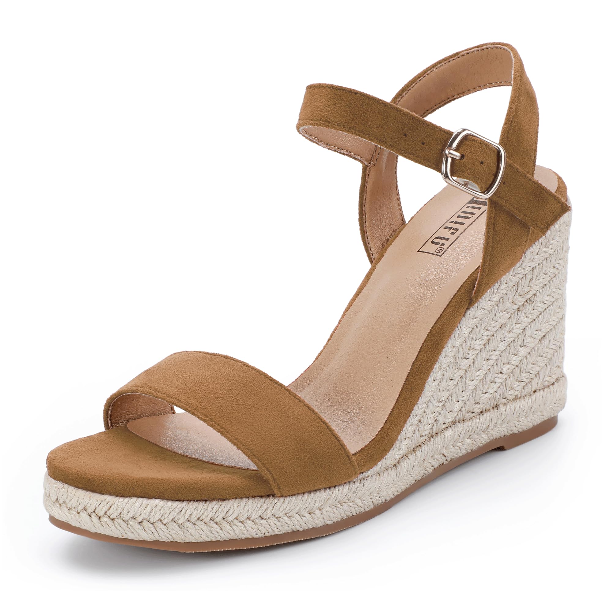 Photo 1 of IDIFU Brown Wedge Sandals for Women Espadrille Platform Wedge Sandals High Wedges Heels for Women Dressy Open Toe Slingback Wedge Shoes Causal Summer Bridal Wedding Prom Wedges (Tan Suede, 7.5)