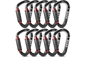 FVW Auto Locking Rock Climbing Carabiners, UIAA Certified Professional 25KN (5620 lbs) Heavy Duty Caribeaners for Rappelling Swing Rescue & Gym etc, Large D-Shaped Carabiners, (Black) 10 Pack