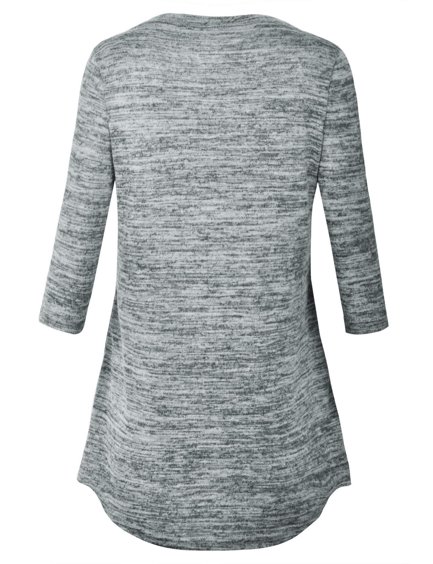 Fresca Womens Vintage Wear Basic 3/4 Sleeve Top Blouse Casual Crew Neck A-line Curved Hem Comfy Tunic Tops Night Shirts Fall Clothing Light Grey Medium