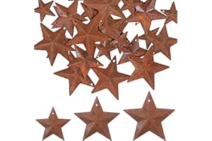 Alrhso 30 Pcs Metal Star for Crafts, Rusty Barn Stars 3D Star Ornaments Antique Rusty Metal Stars Decoration for Vintage Farmhouse Wall Decor Christmas Decoration (3 Sizes, 1", 1.5", 2")