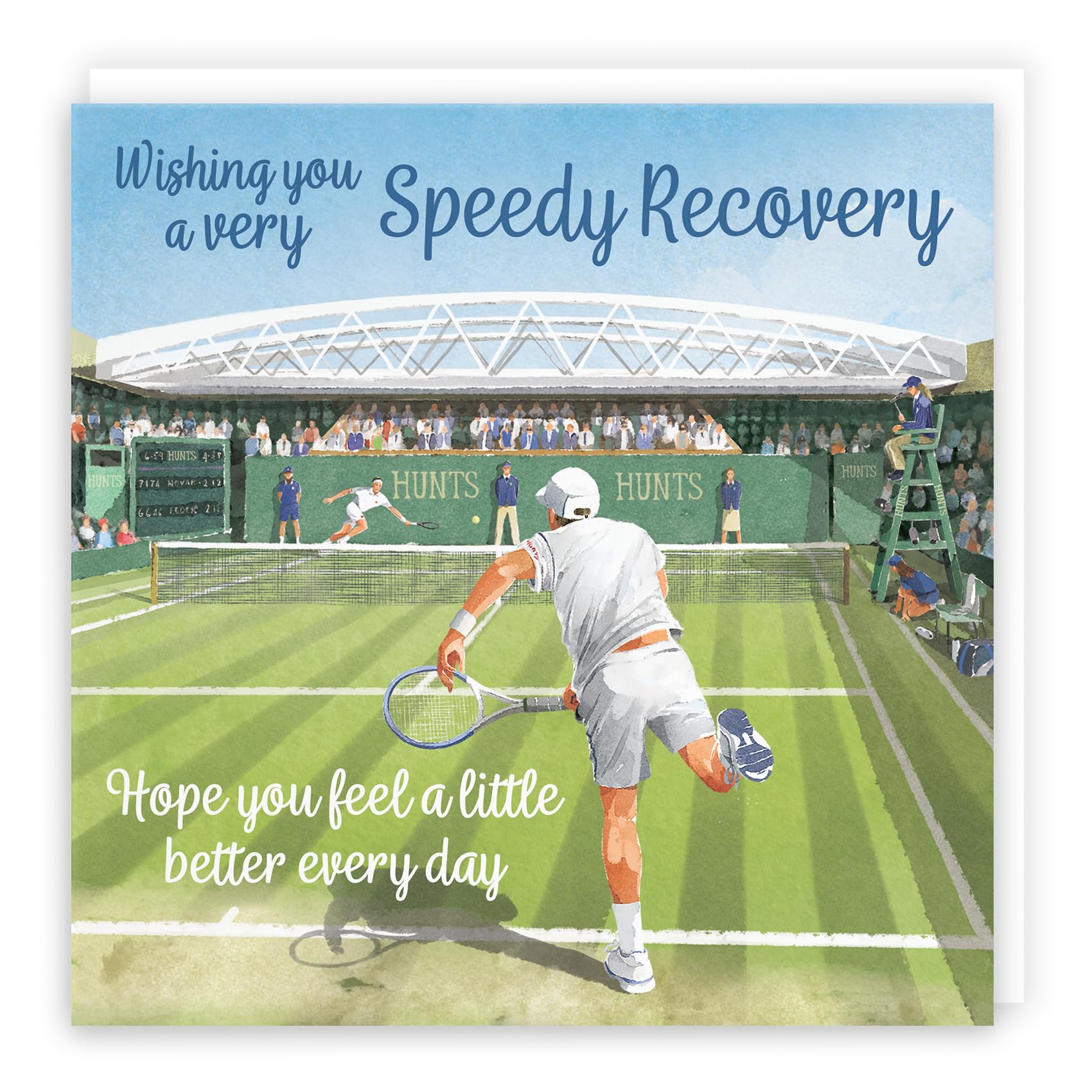 Hunts England - Wishing You A Speedy Recovery Tennis Card For Him - Milo's Gallery - Tennis Get Well/Recovery Card - For Tennis Lover, Player, Fan - For Men, Boys - Fun Card
