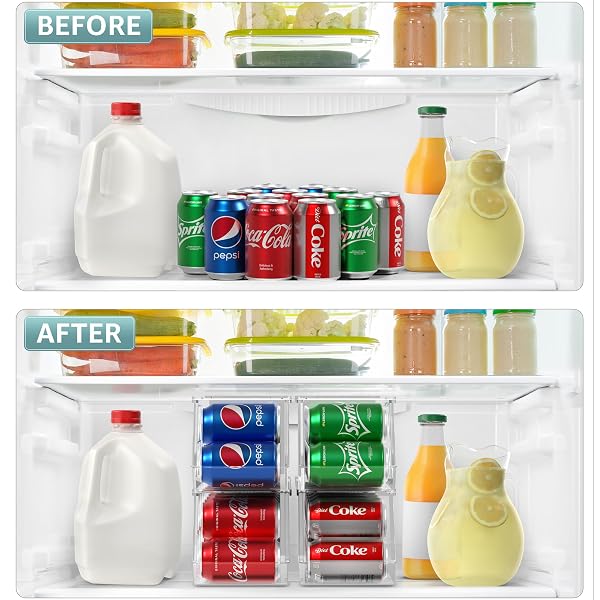 SORBUS SODA CAN ORGANIZER FOR REFRIGERATOR – STACKABLE CAN DISPENSER WITH LID FOR FRIDGE, PANTRY, OR FREEZER – HOLDS 12 CANS EACH, BPA-FREE CLEAR DRINK ORGANIZER (4-PACK)