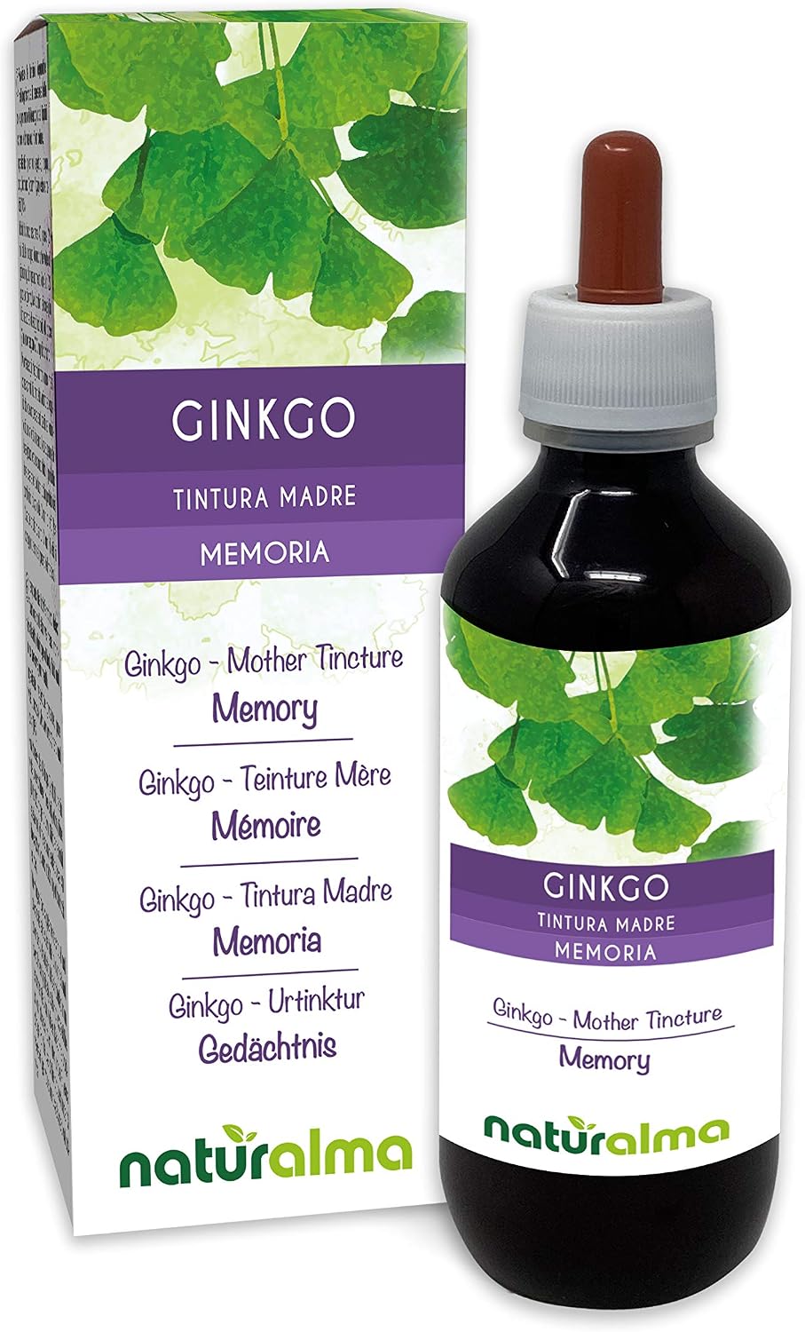 Ginkgo (Ginkgo biloba) Leaves Alcohol-Free Mother Tincture Naturalma - Liquid Extract Drops 200 ml - Food Supplement - Vegan