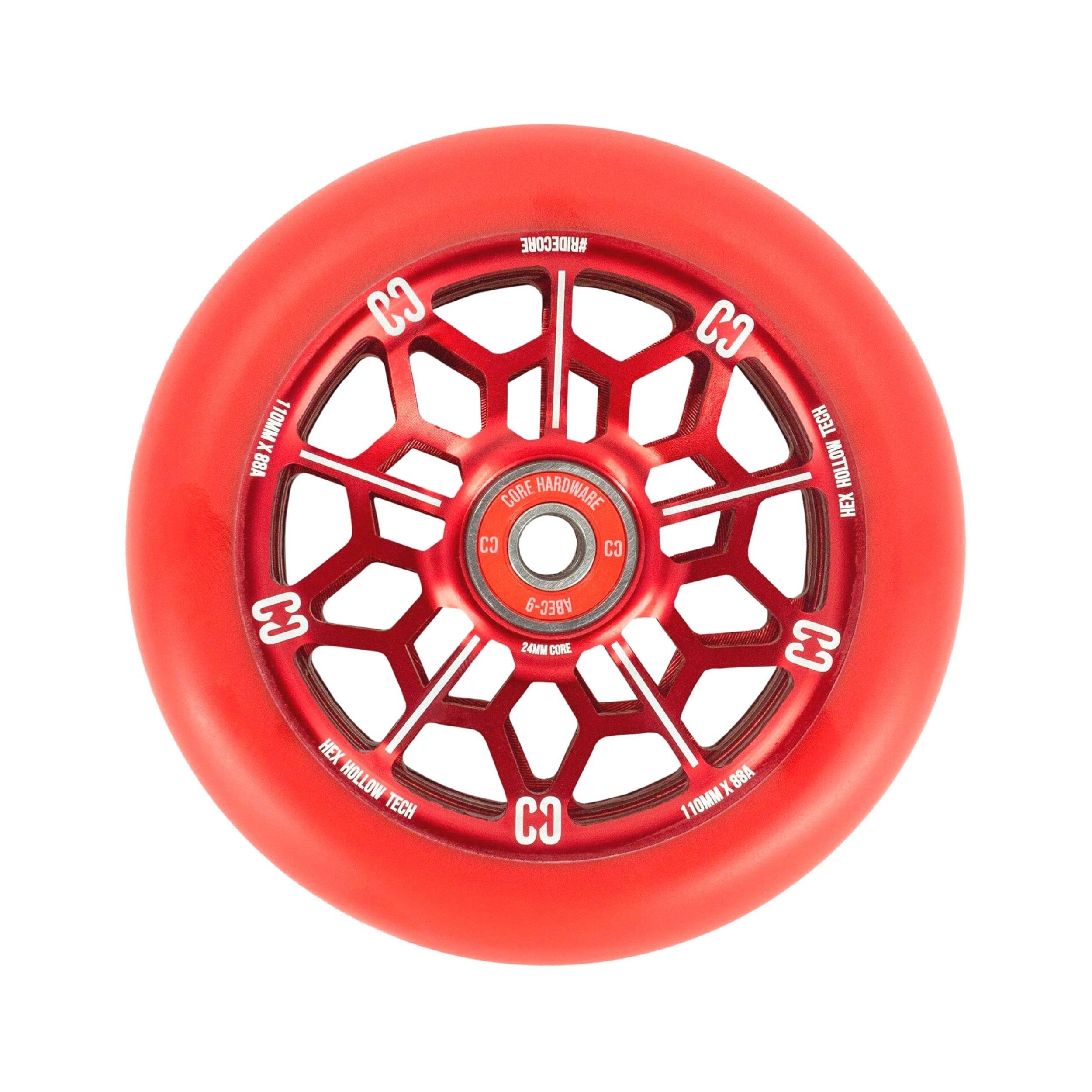 CORE Hex Stunt Scooter Wheel 110mm ABEC 9 Bearings (Replacement Pro Scooter Wheels) - Red