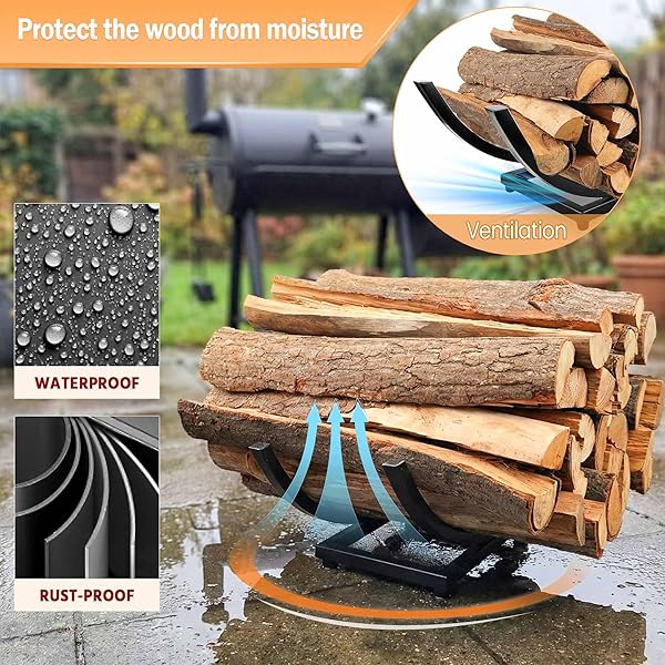 QIANG NI FIREPLACE WOOD HOLDER: 30 INCH FIREWOOD STORAGE SHELVES FOR YARD PATIO GARDEN – INDOOR CURVED LOG WOOD RACK FOR FIREWOOD