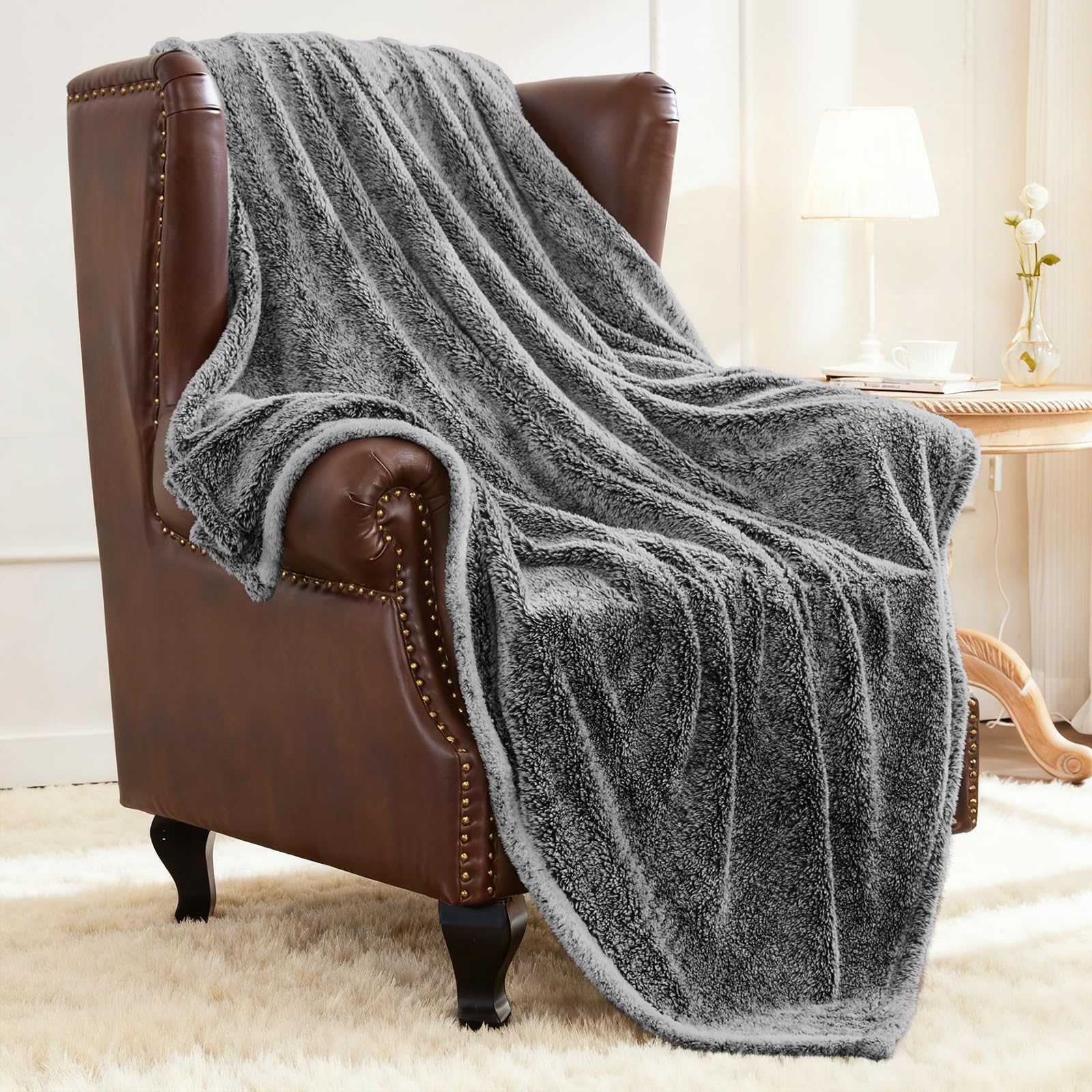 Exclusivo Mezcla Plush Fuzzy Fleece Throw Blanket 127x178 CM, Super Soft, Fluffy and Warm Blankets for Couch, Bed, All Season Use, Mixed Black — image 1