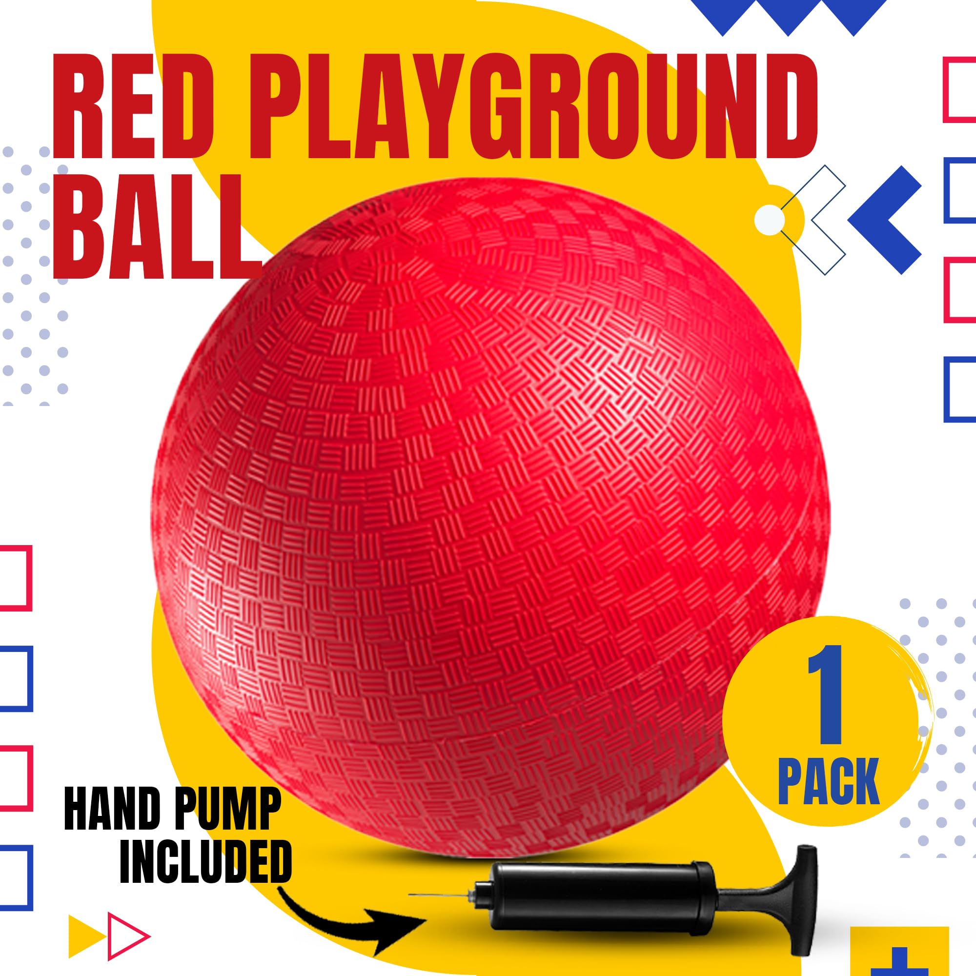 Bedwina Playground Ball - 8.5 Inch (1-Pack) Red Rubber Bouncy Inflatable Balls, w/Air Pump, for Kids & Adults, Indoor & Outdoor Games, Kickballs, Dodgeball, Four Square, Handball and More