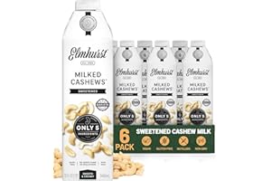 Elmhurst 1925 Sweetened Cashew Milk - 32 Ounce (Pack of 6) Dairy-Free, Vegan, Kosher, Gluten-Free, Shelf Stable Plant Based Milk Made with Water & Cashews for Healthier Coffee, Latte & Smoothies