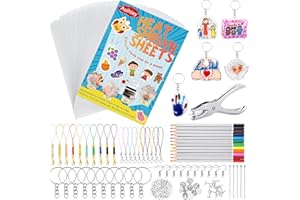 Auihiay 198 Pieces Shrink Plastic Kit Includes 20 Sheets Shrink Papers, Hole Punch, Keychain Accessories and Pencils for Shrinky Art and DIY Keychain Making Easter Mother Day Ornament