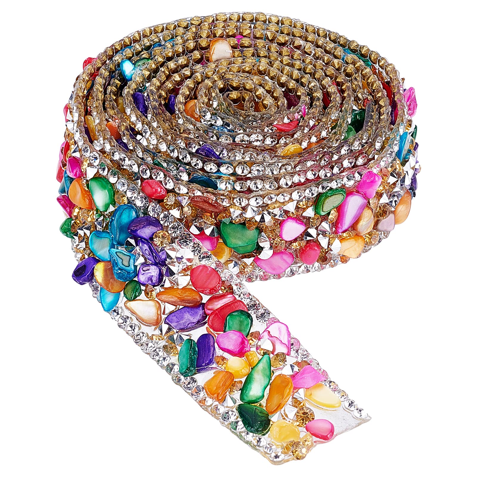 PH PandaHall 20mm Crystal Rhinestone Trim Hotfix Ribbon Colorful Artificial Gem Stone Applique Chain Embellishment for Wedding Bridal Dress Shoes Phone Decor Costume Accessories Jewelry DIY 1m/1 Yard