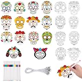 Eternity sky 36 Pack Day of the Dead Sugar Skull Masks - Halloween DIY Coloring Paper Craft Kit with Pens for Kids Dia De Muertos Activity