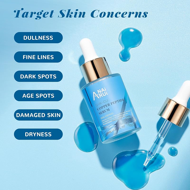 ANAiRUi Suero de Péptidos de Cobre para el Rostro - Suero Facial Antienvejecimiento GHK-Cu con Ácido Hialurónico, 30 ml