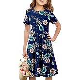 storeofbaby Girls Short Sleeve Dress Casual A Line Twirly Skater Dresses 4-13 Years
