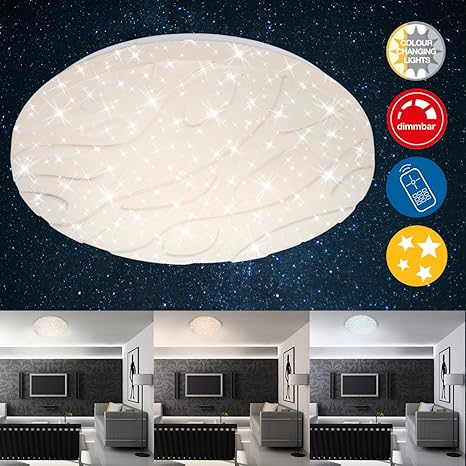Briloner Leuchten LED Deckenleuchte, Wellen-Design, Dimmbar, Farbton Einstellbar: Warm Kalt Deckenlampe Inkl. Nachtlicht-Funk