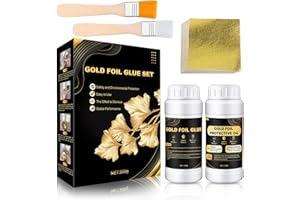 Ganbaro Gold Leaf Adhesive and Varnish Kit, 100ml Each, 100 Gold Leaf Sheets, 2 Brushes for Craft, Painting and Arts