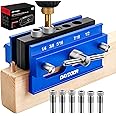 DAYDOOR Self Centering Doweling Jig, Adjustable Width Dowel Jig for Straight Holes, Biscuit Joiner Set with 6 Bushings and 3 Drill Bits(Blue)