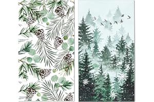 40Pcs Christmas Paper Napkins Holiday Decorative Guest Towels Winter Forest and Pine Design 4.3x7.9 Disposable Xmas Tree Dess