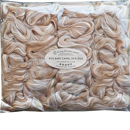 Baby Camel & TUSSAH Silk Fiber Blend. Luxuriously Soft Combed Top Wool Roving for Blending Dyeing Spinning & Felting