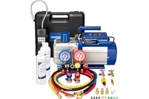 VIVOHOME 1.5 HP 14.4 CFM 2 Stage HVAC Vacuum Pump and 4 Way AC Manifold Gauge Set Kit with Leak Detector 5ft Hoses for R134a R12 R22 R502 R410a Automotive Air Conditioning Refrigeration Recharging