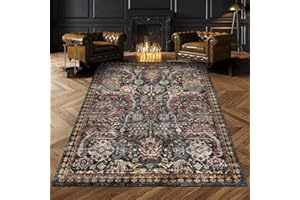 RUGSURE Washable Area Rugs - Perfect for Living Room, Bedroom, Kids Room, Nursery - Stain & Water Resistant Non-Slip, Pet & Child Friendly, Vintage Tribal Area Rugs (Rust, 6' x 9')