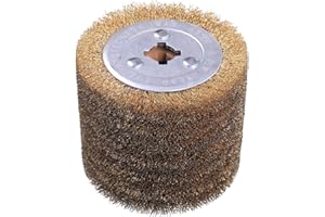 SHITIME 4.7" x 4" Copper Plated Steel Wire Brush Drum Surface Conditioning Tool, Drawing Wheel Wire Wheel Burnishing Tool for Metal Surface Polishing Grinding Removing Rust-3/4 Quad Keyway