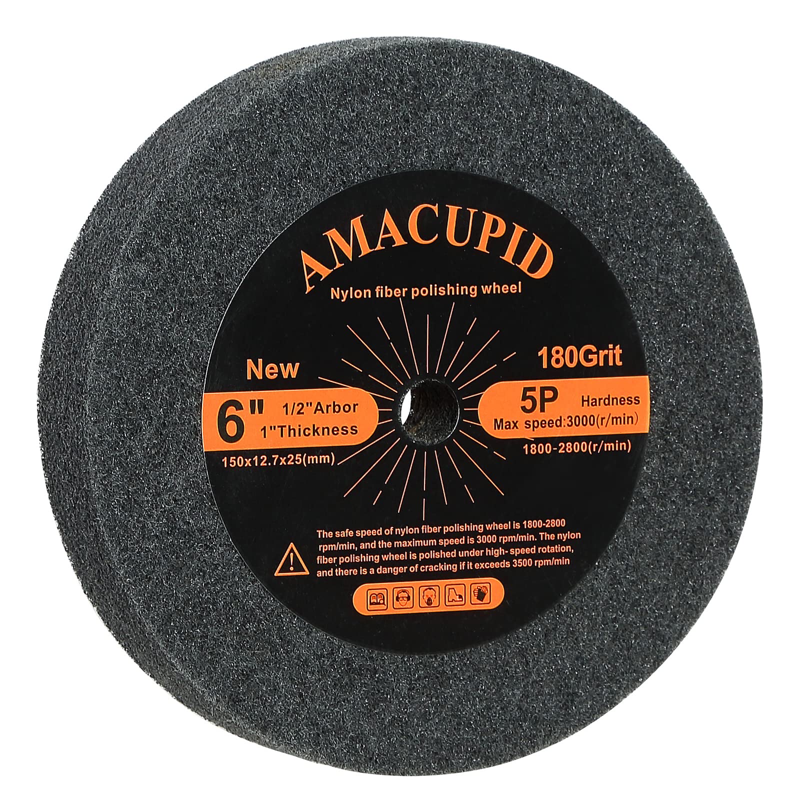 Photo 1 of AmaCupid Nylon Fiber Brushed Buffing Wheels 6 Inch 5P Hardness. for Bench Grinder Buffing Machine Polishing Copper. 180 Grit, 1/2 inch Arbor, 1 inch Thickness