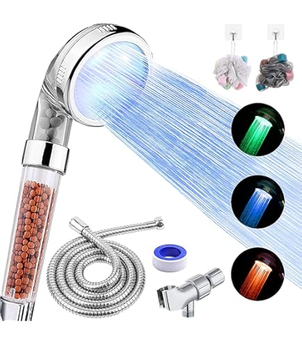 VEHHE Shower Head Powerful Flow With Beads Filter Pressure Boosting Shower Head Spray With 3 Modes Water Saving Bathing For Adults Children Pets Home And Gym Use (White - View #10