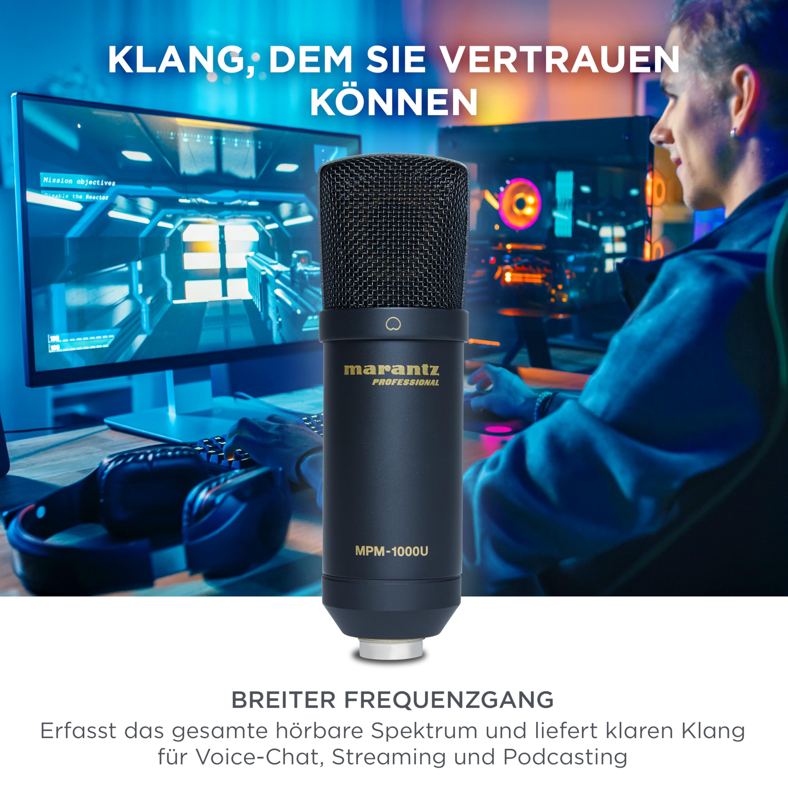 Marantz Professional MPM1000U USB-Kondensatormikrofon für Gaming, Streaming und Podcasting - Integriertes Audiointerface, Desktop-Stativ, Plug-und-Play, Schwarz 6