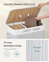 SONGMICS 100L Laundry Basket with Lid Bamboo Foldable 2 Compartments Grey view 4