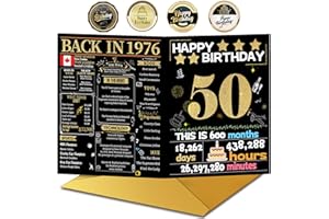 50th Birthday Card with Envelope,50th Birthday Decorations for Women Men,Birthday Gifts for Mother Dad,Happy Birthday Cards F