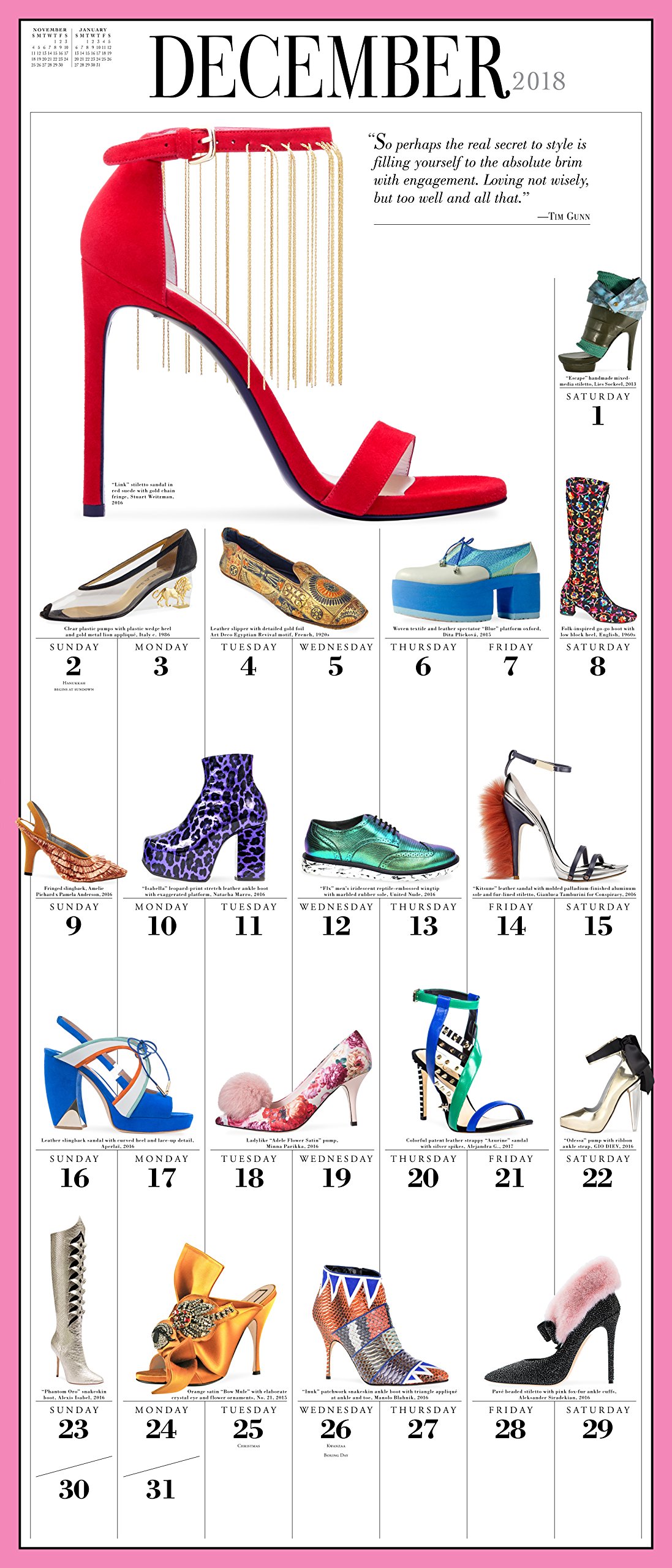 shoe calendar 2018