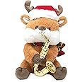 Cuddle Barn - Merry Saxmas Sterling | Animated Christmas Reindeer Stuffed Animal Plush Toy, Sways, Lights Up, and Plays Saxophone to Have Yourself a Merry Little Christmas, 10 inches
